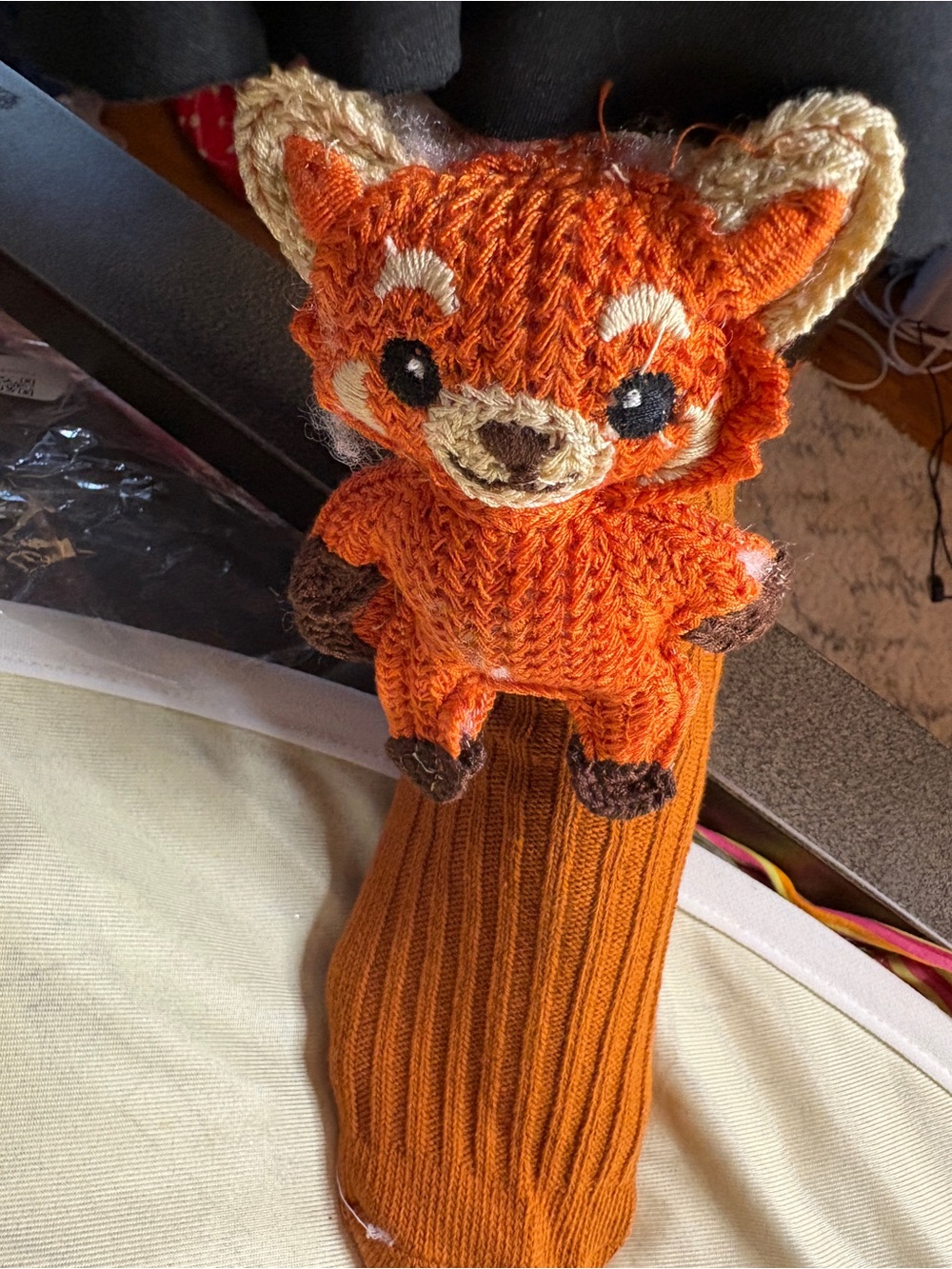Fox Crew Socks with Plush Fox- Orange - Picture 4 of 5